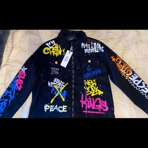 *BRAND NEW* Nation black graffiti Jean jacket.